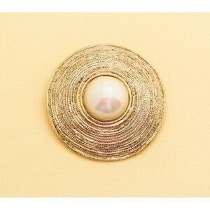 Vintage Gold Tone Gemstone Pearl Brooch by MJENT i6